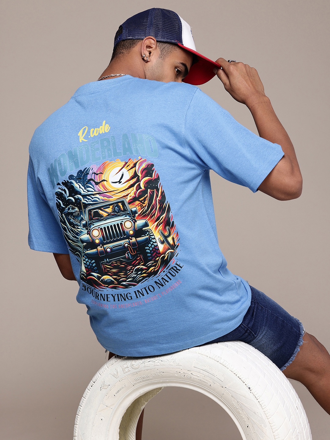 

R.Code by The Roadster Life Co. Men Printed Relaxed Fit T-shirt, Blue