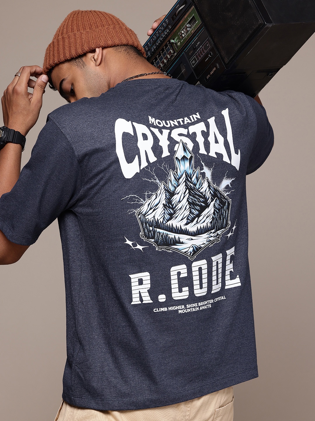 

R.Code by The Roadster Life Co. Men Printed Relaxed Fit T-shirt, Navy blue