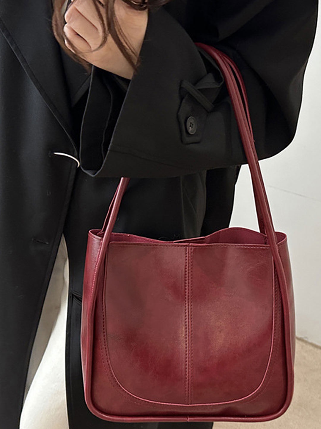 

LULU & SKY PU Oversized Structured Shoulder Bag with Applique, Red