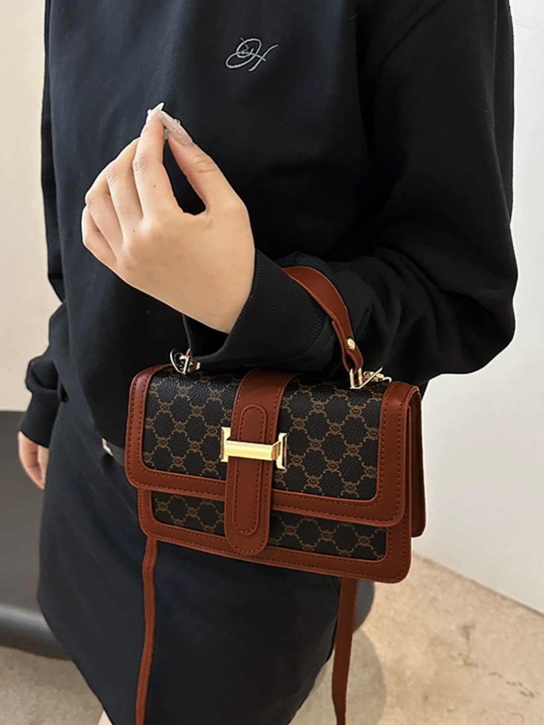 

LULU & SKY PU Structured Handheld Bag, Coffee brown