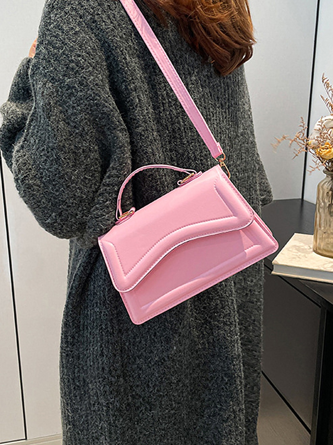 

LULU & SKY PU Bucket Handheld Bag with Bow Detail, Pink