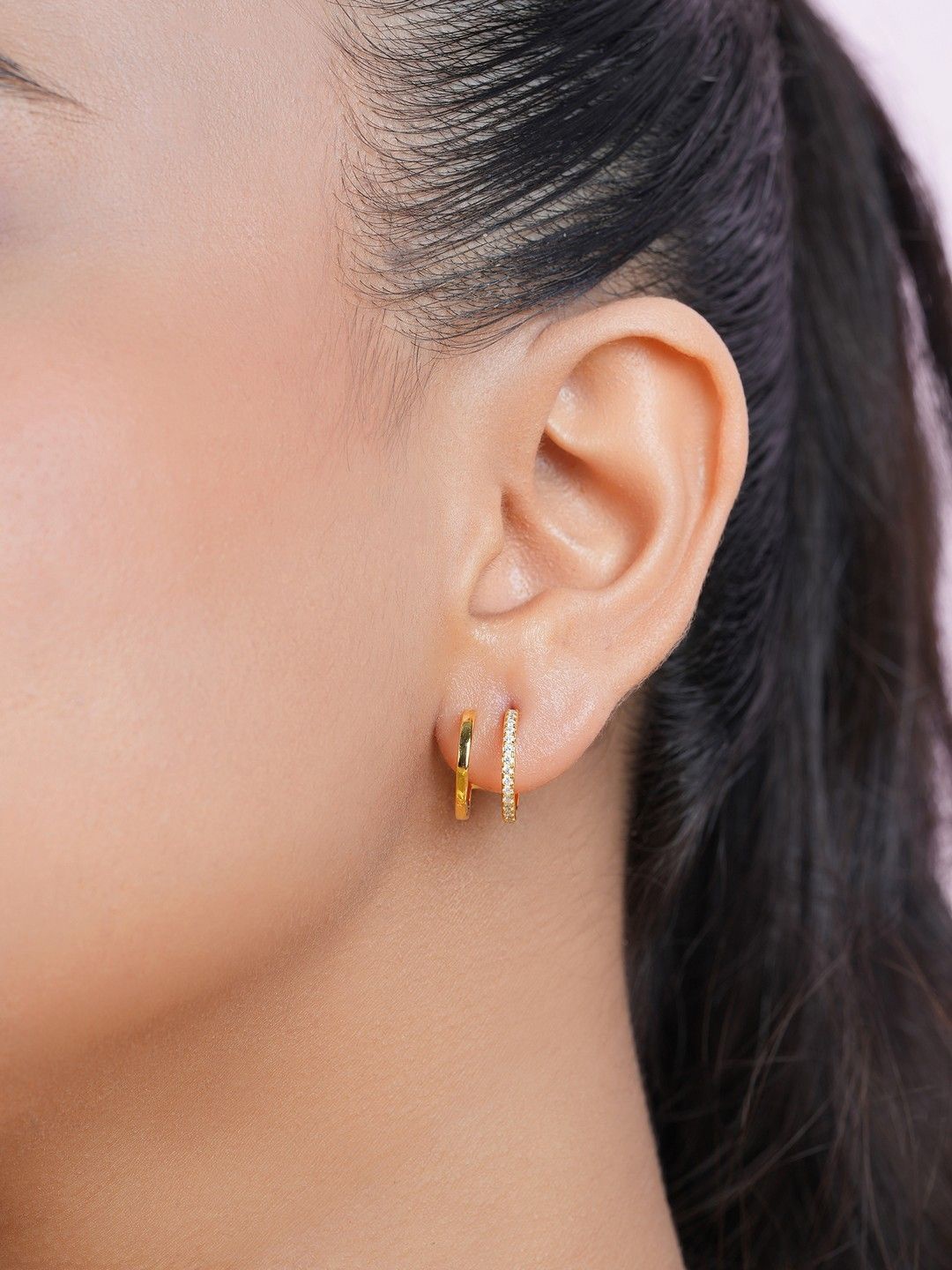 

Zavya 925 Pure Sterling Silver Gold-Plated Contemporary Half Hoop Earrings