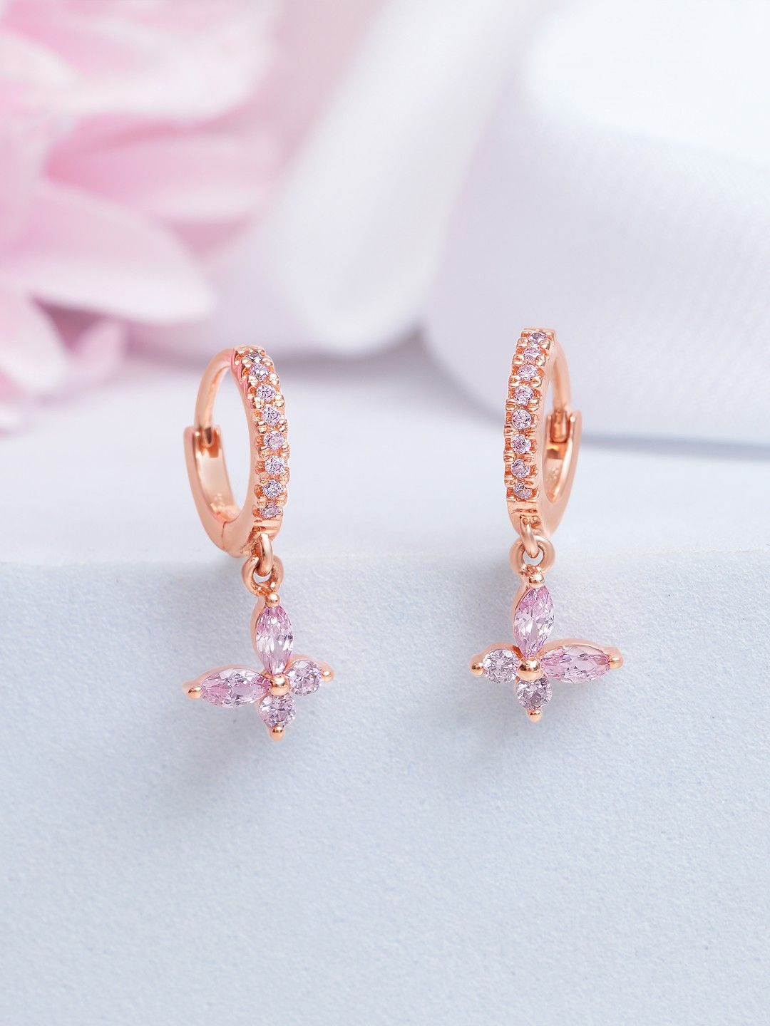 

Zavya 925 Pure Sterling Silver Rose Gold-Plated Cubic Zirconia Drop Earrings