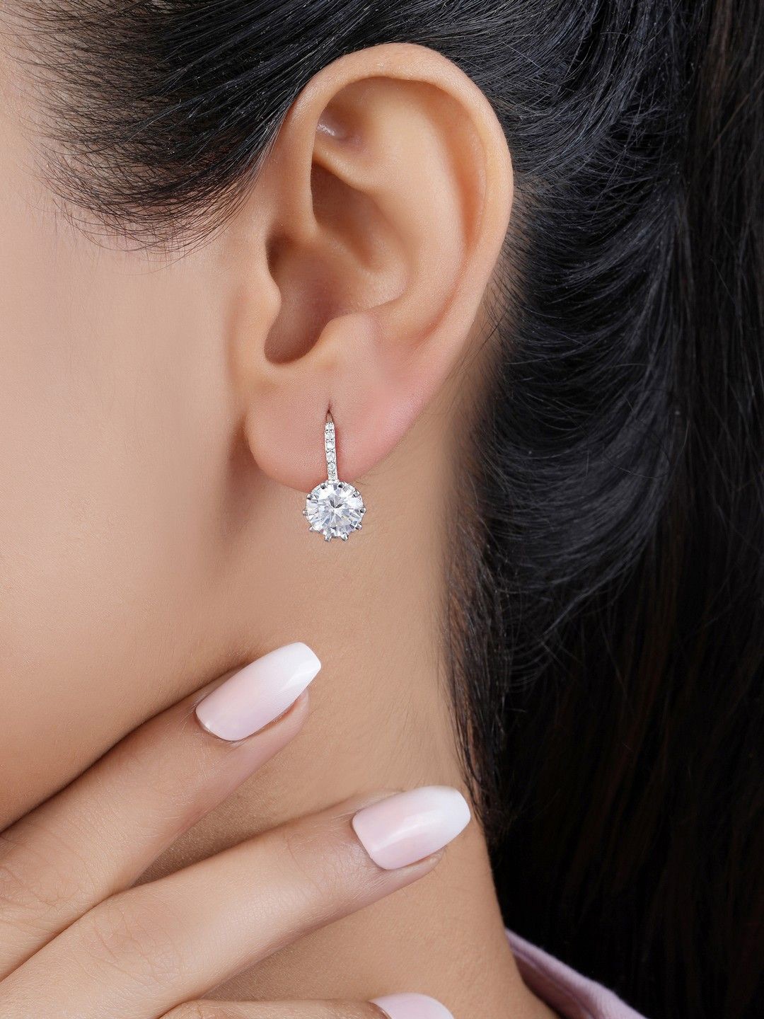 

Zavya 925 Pure Sterling Silver Rhodium-Plated CZ Studded Contemporary Hoop Earrings