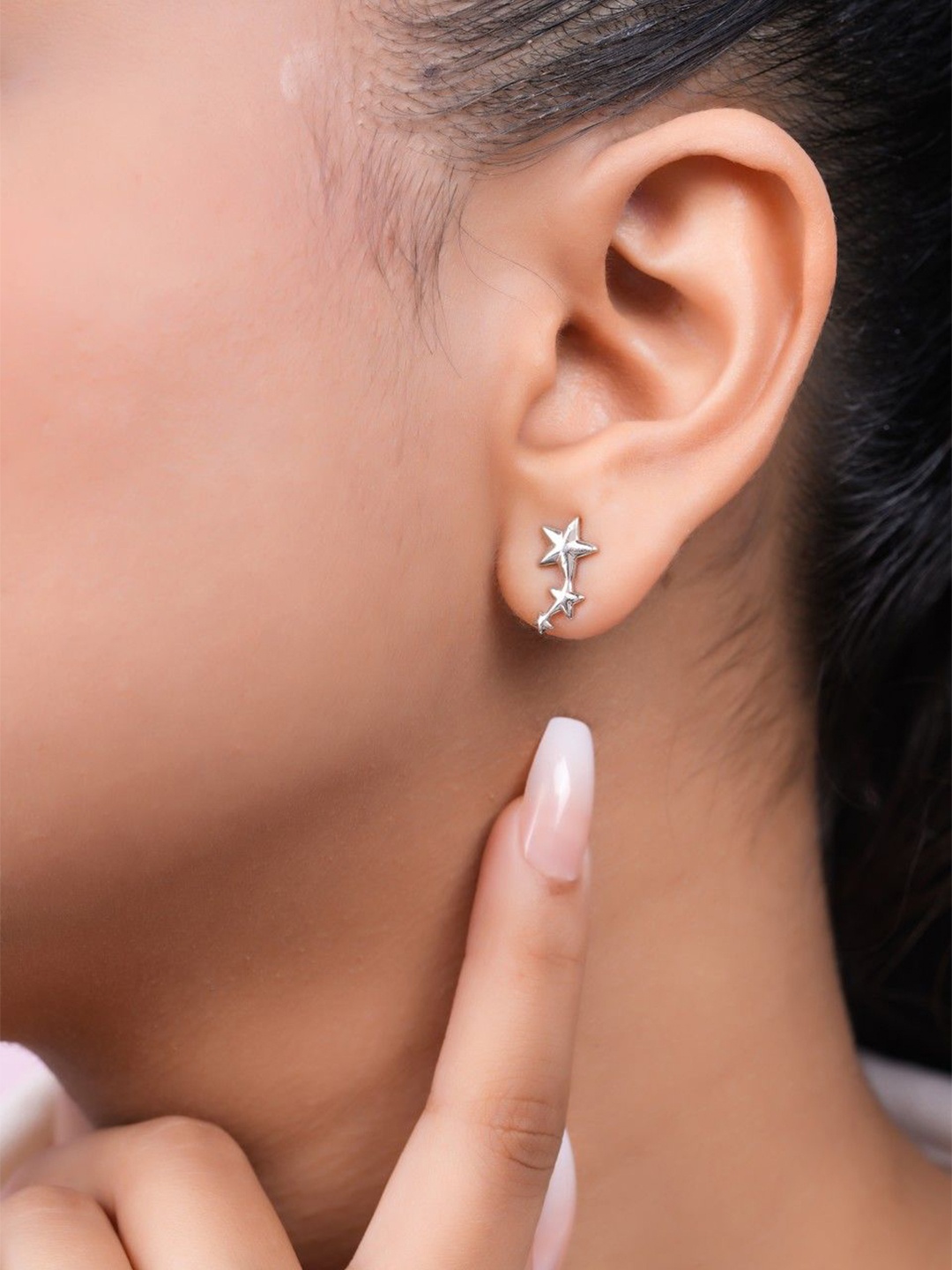 

Zavya 925 Pure Sterling Silver Rhodium-Plated CZ Studded Star Shaped Studs