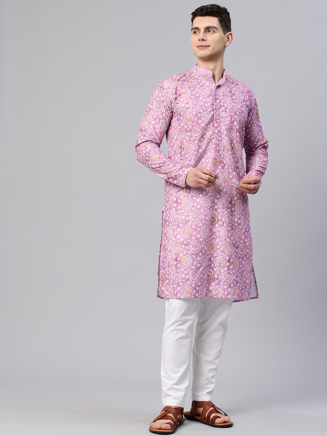 

Majestic Man Bandhani Printed Thread Work Kurta, Purple