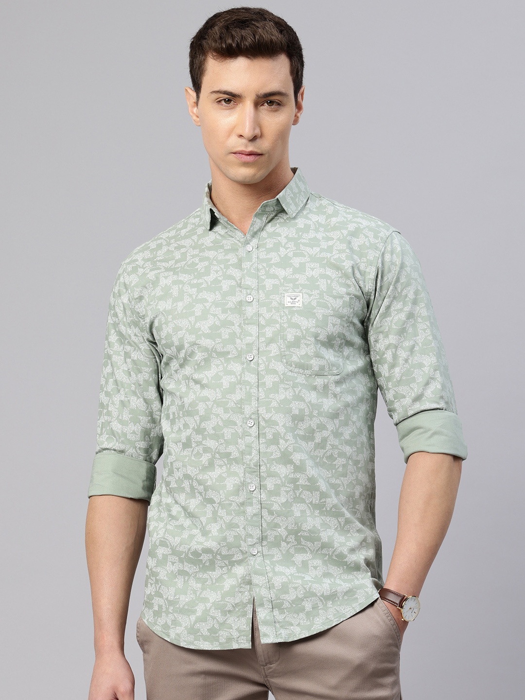 

Majestic Man Custom Abstract Printed Pure Cotton Slim Fit Casual Shirt, Green