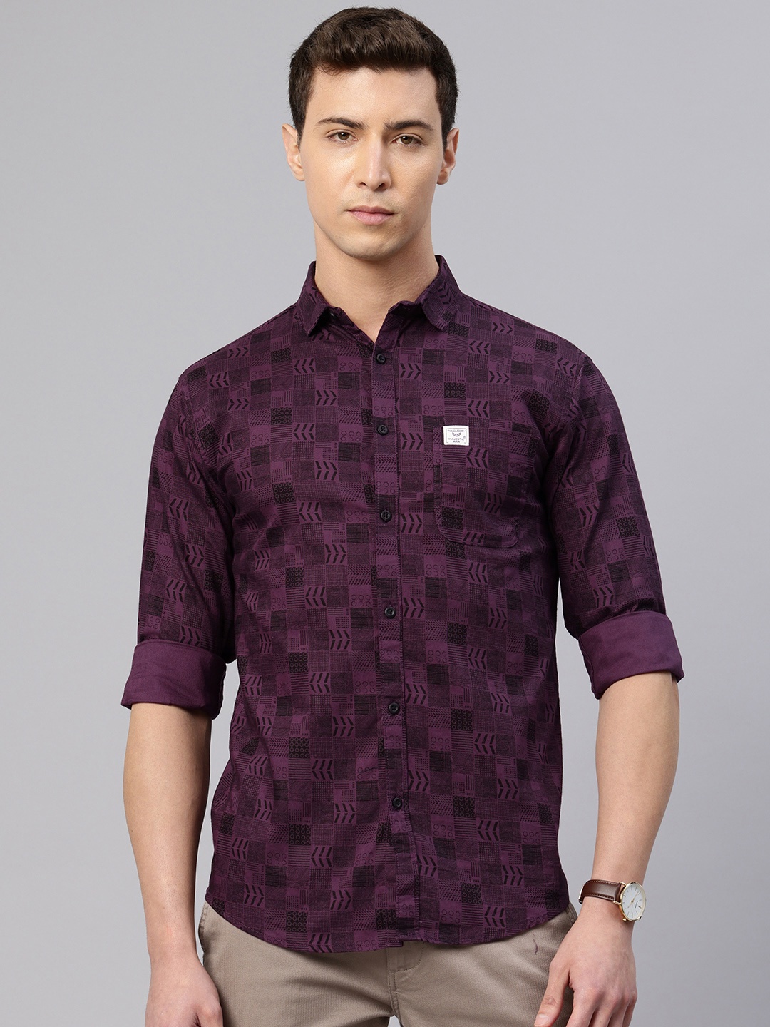 

Majestic Man Custom Slim Fit Printed Pure Cotton Casual Shirt, Purple