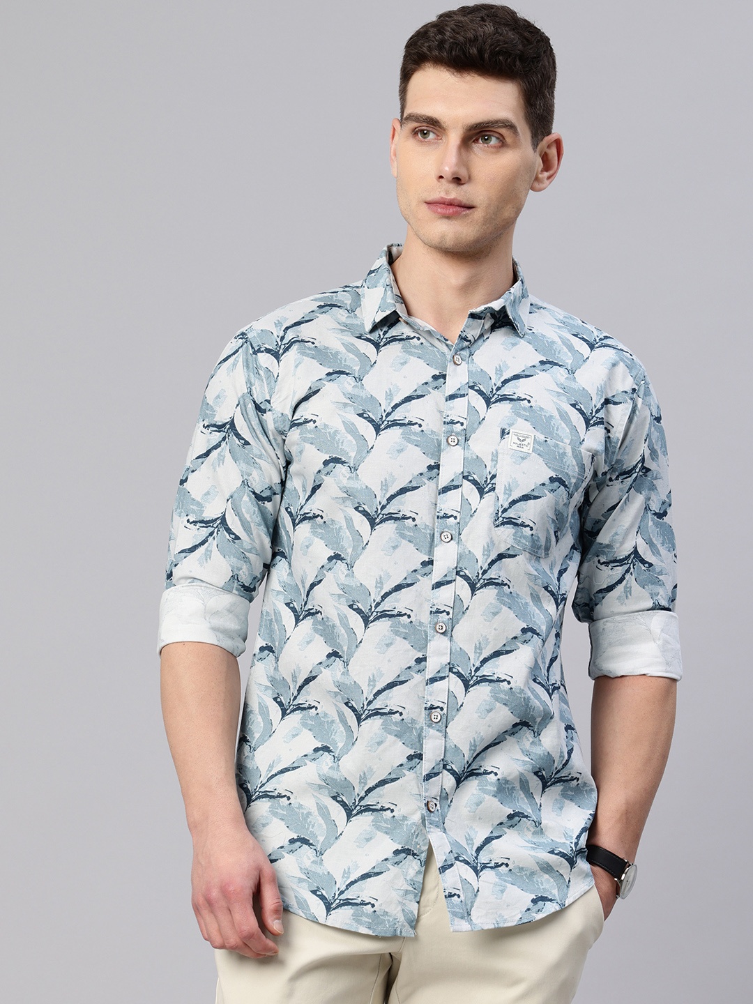 

Majestic Man Custom Abstract Printed Pure Cotton Slim Fit Casual Shirt, Blue