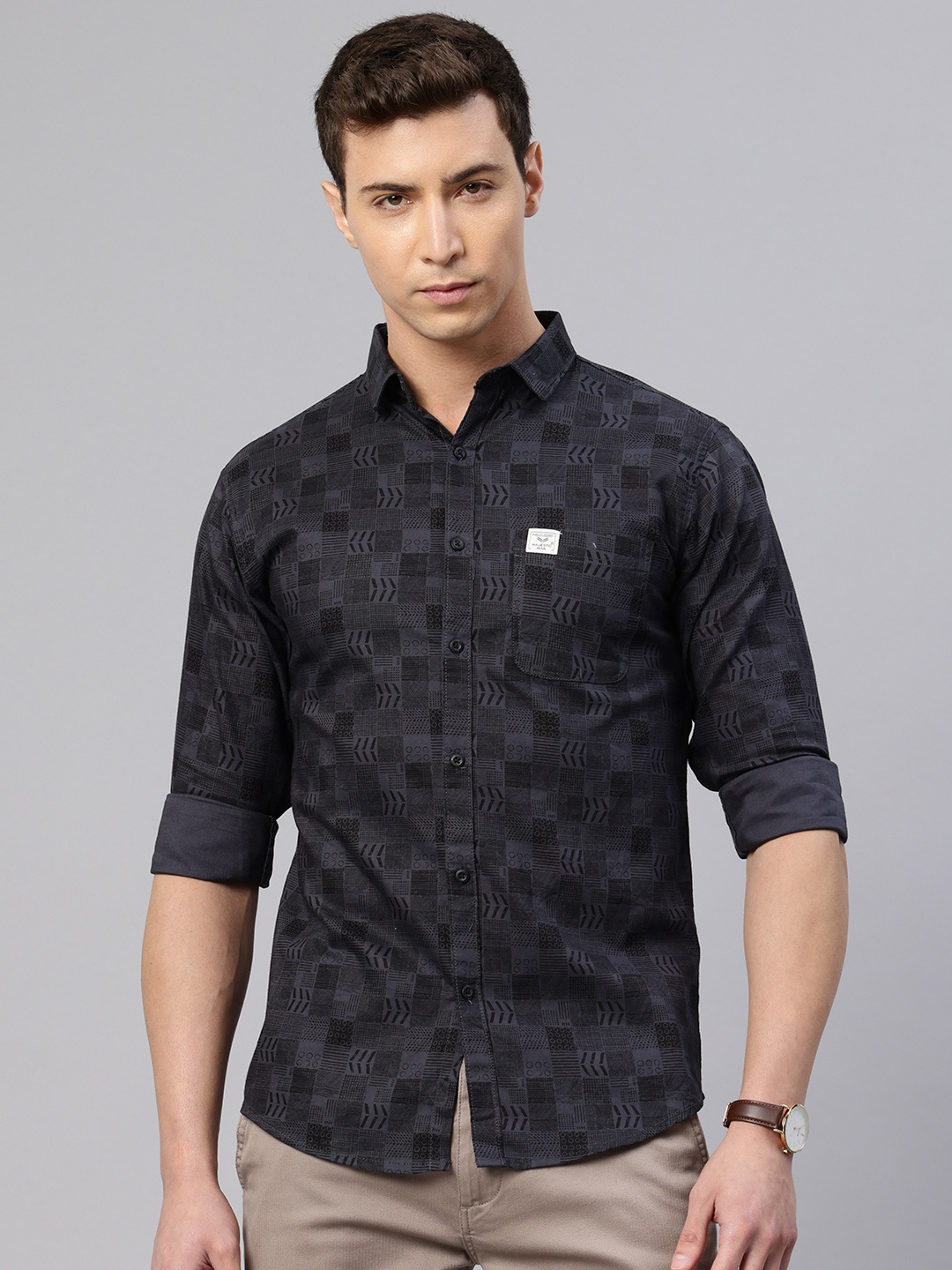 

Majestic Man Custom Abstract Printed Pure Cotton Slim Fit Casual Shirt, Charcoal