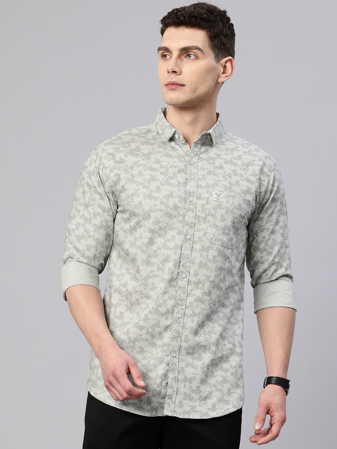 

Majestic Man Custom Slim Fit Printed Pure Cotton Casual Shirt, Grey