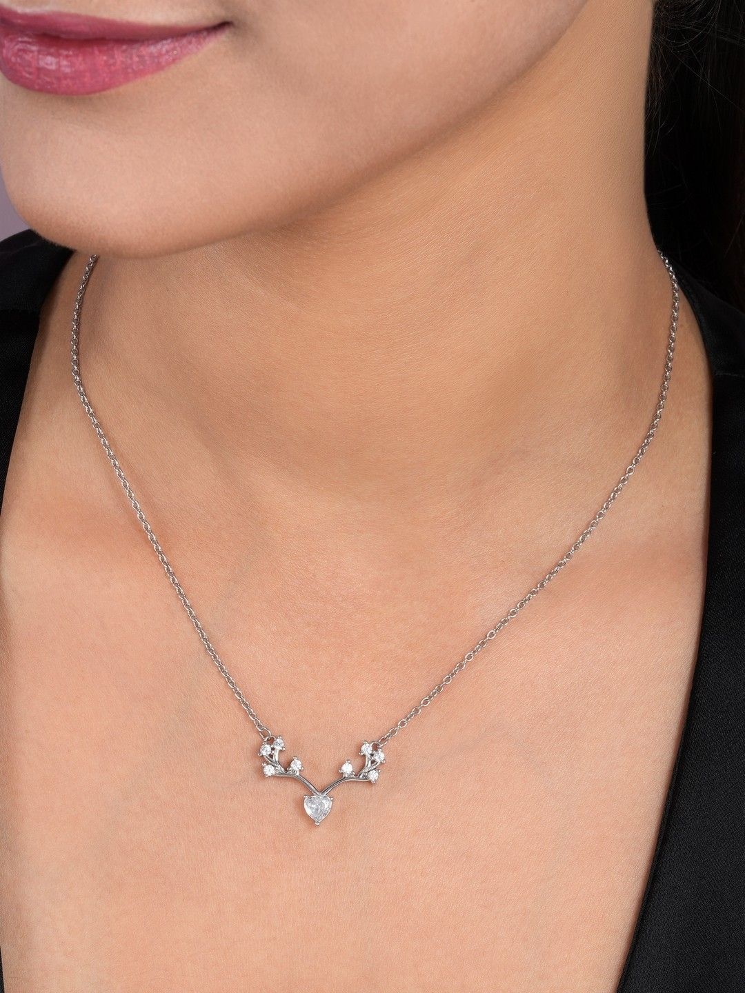 

Zavya 925 Sterling Silver Rhodium-Plated Cubic Zirconia Studded Chain