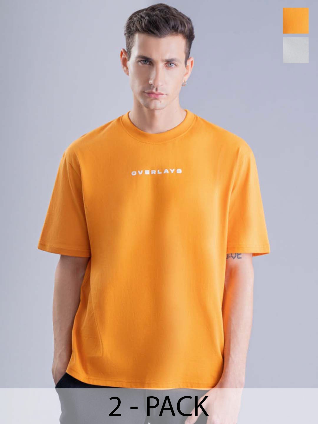 

Overlays Men Pack of 2 Graphic Printed Round Neck Cotton Relaxed Fit T-shirts, Orange