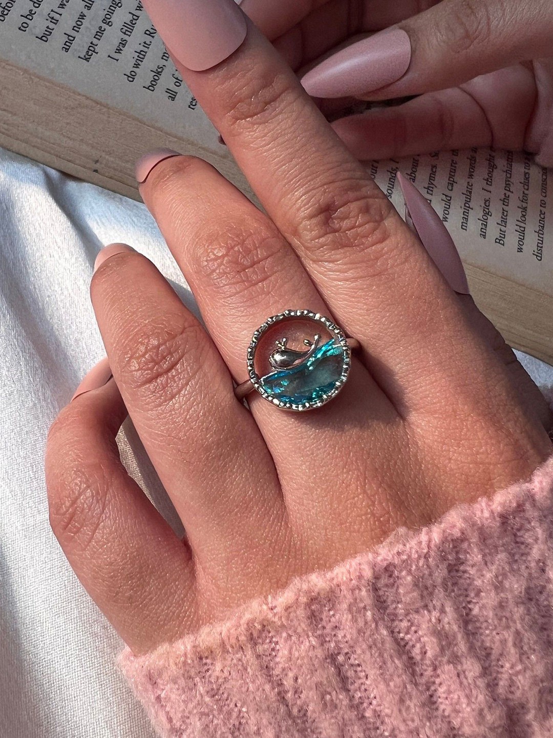 

ISHKAARA Silver-Plated Stone Studded Dolphin Ocean Ring