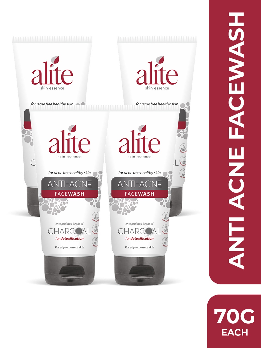 

Alite Set Of 4 Skin Essence Anti Acne Charcoal Face Wash - 70 g Each, White