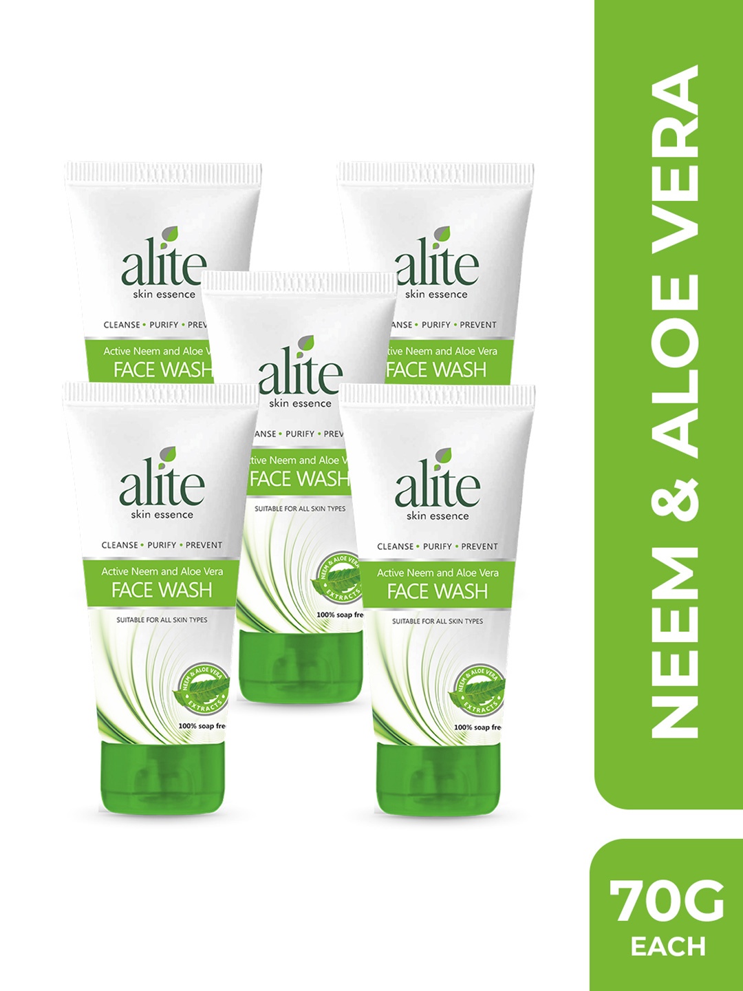 

Alite Skin Essence Set Of 5 Active Neem & Aloe Vera Face Wash For Hydrating Skin-70 g Each, White