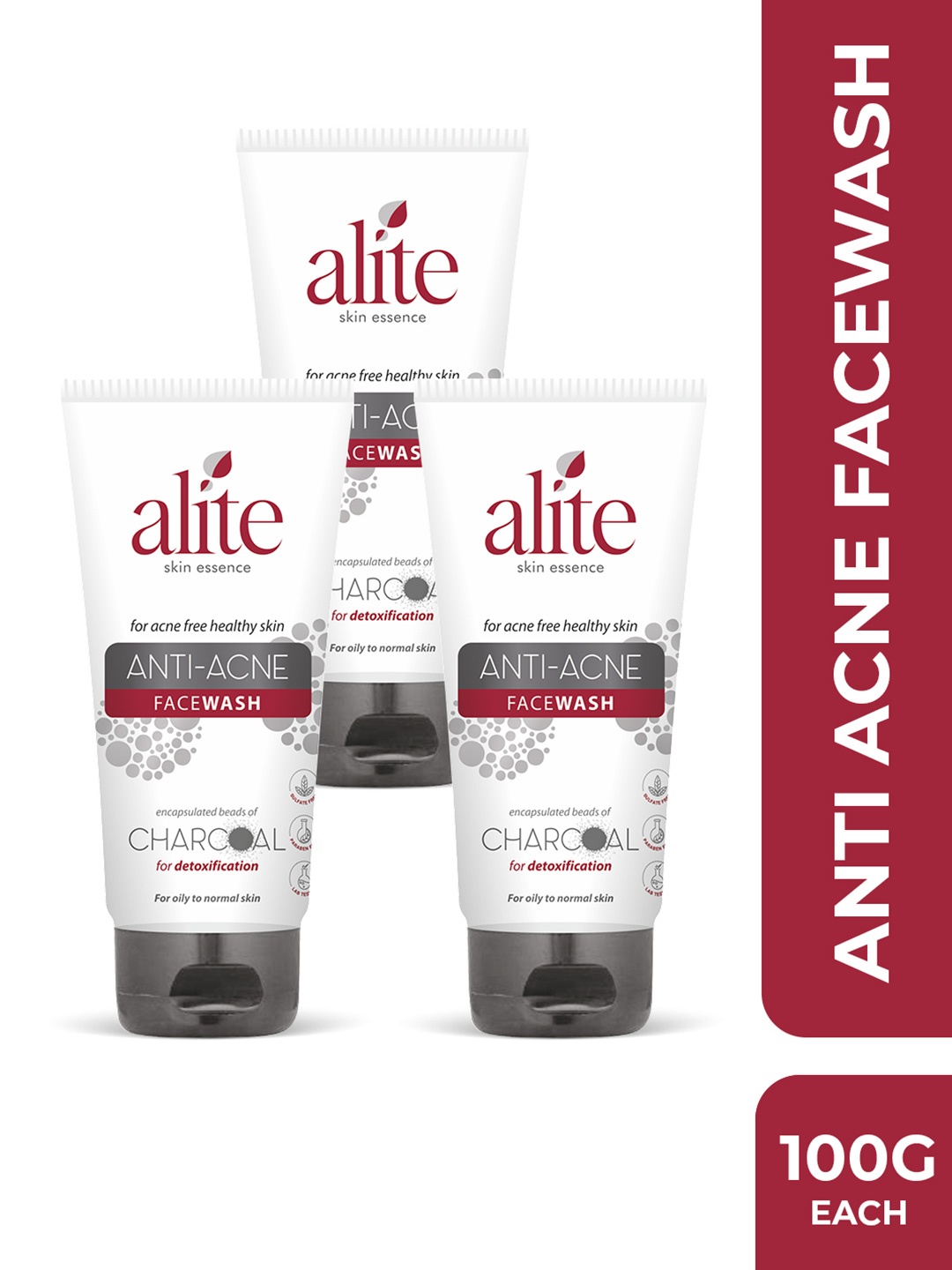 

Alite Set Of 3 Skin Essence Anti Acne Charcoal Face Wash - 100g Each, White