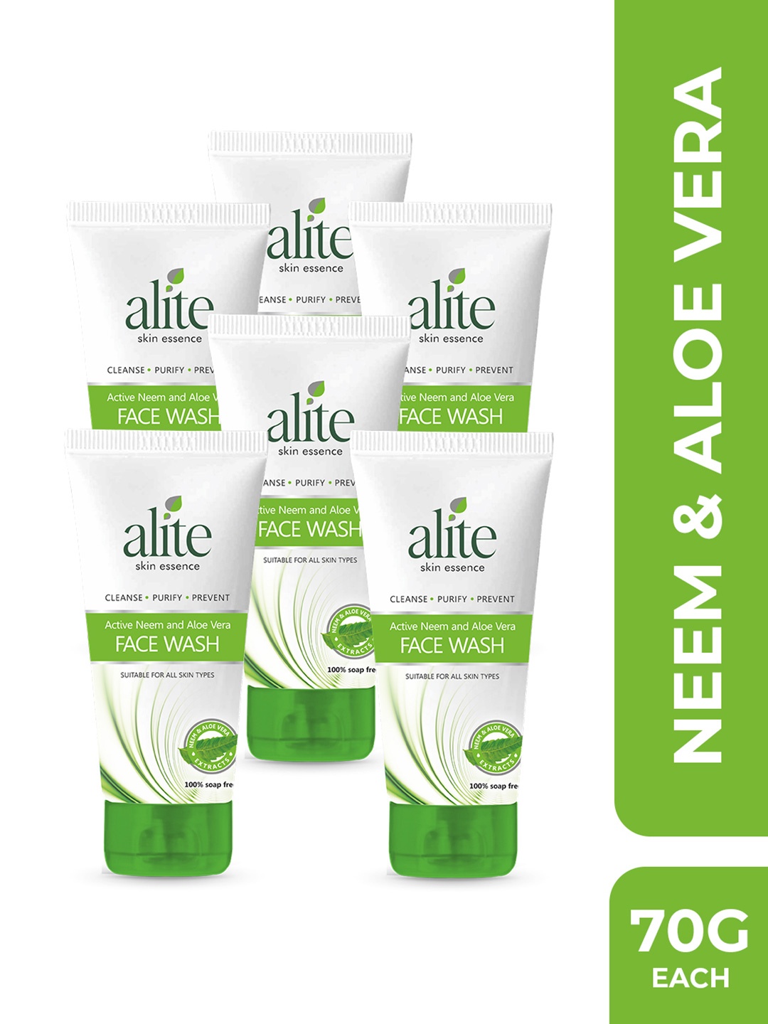 

Alite Skin Essence Set Of 6 Active Neem & Aloe Vera Face Wash For Hydrating Skin-70 g Each, White