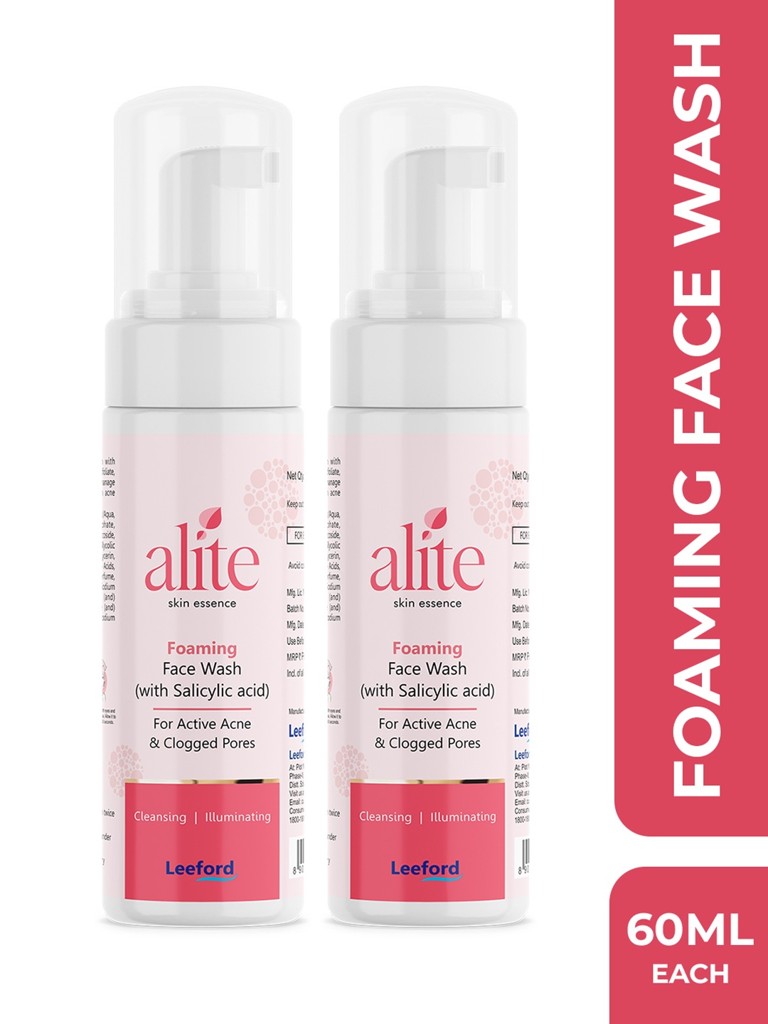 

Alite Set Of 2 Skin Essence Deep Cleansing Foaming Face Wash For Active Acne -60 ml Each, White