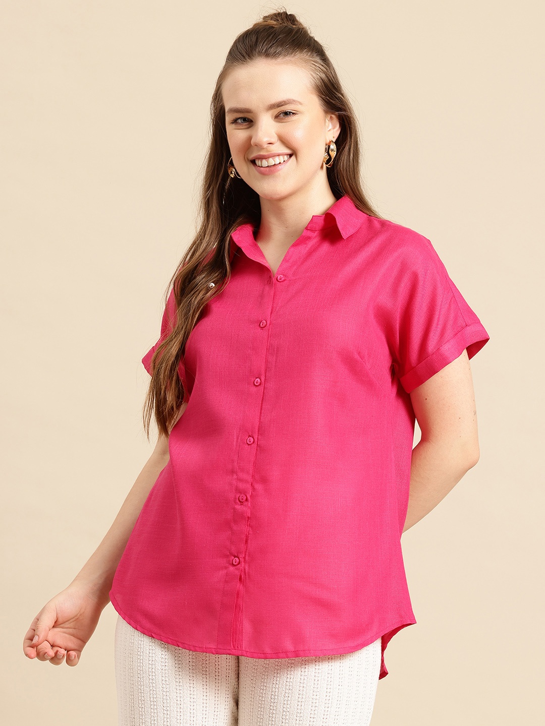 

Qurvii Women Comfort Semi Sheer Casual Shirt, Magenta