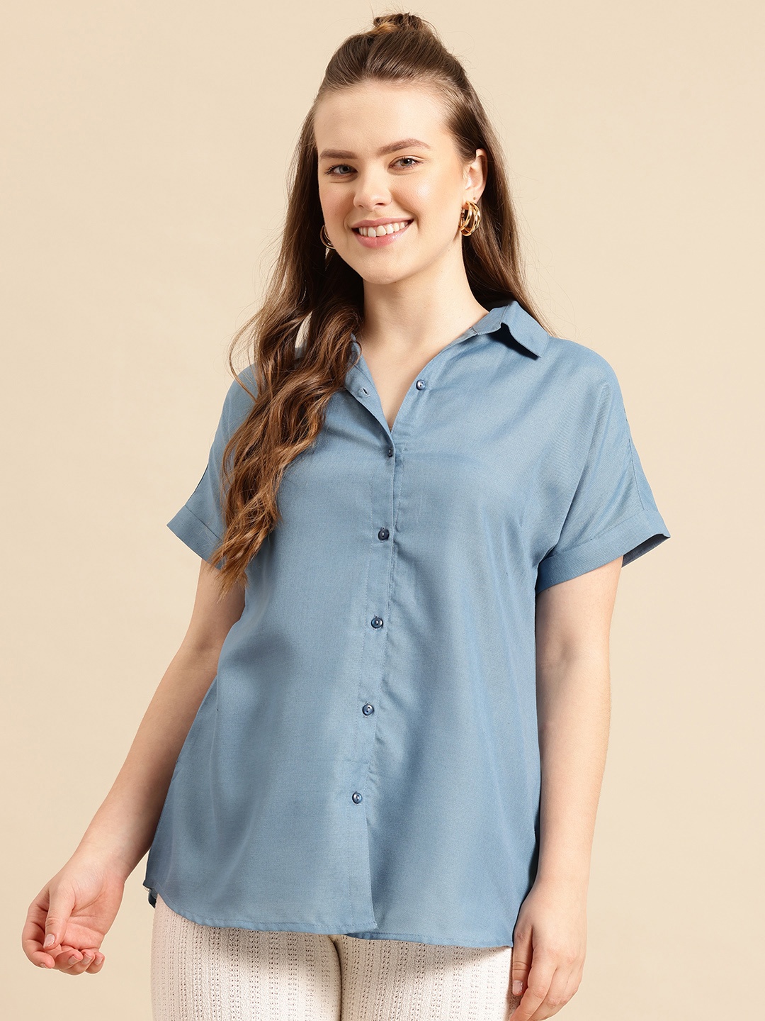

Qurvii Women Comfort Semi Sheer Casual Shirt, Blue