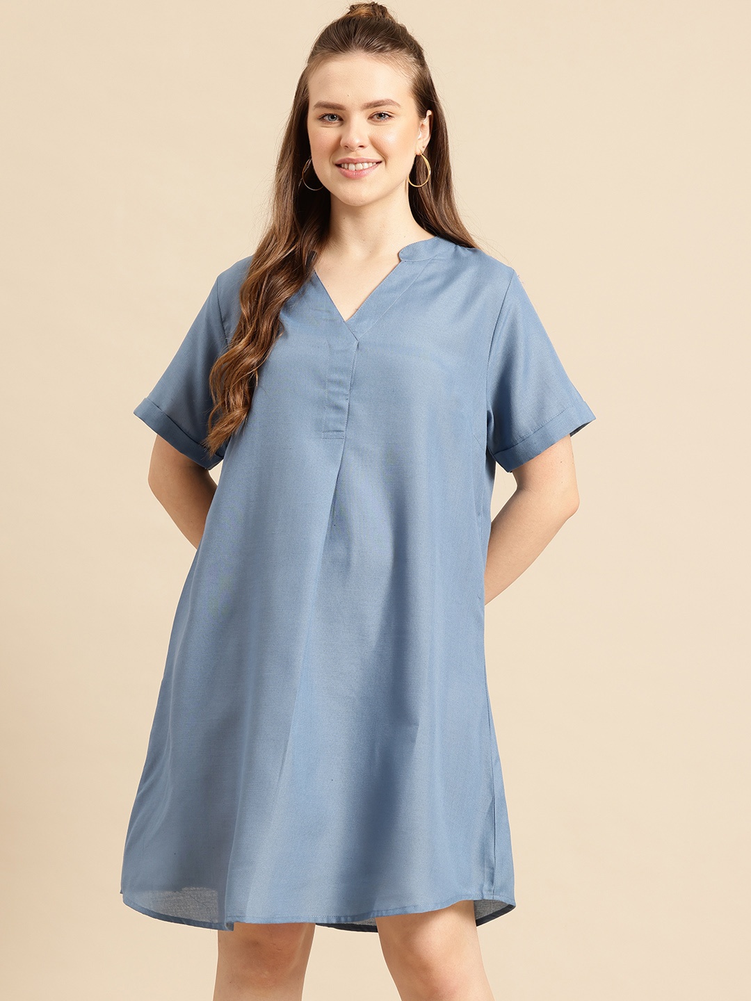 

Qurvii Mandarin Collar A-Line Dress, Grey