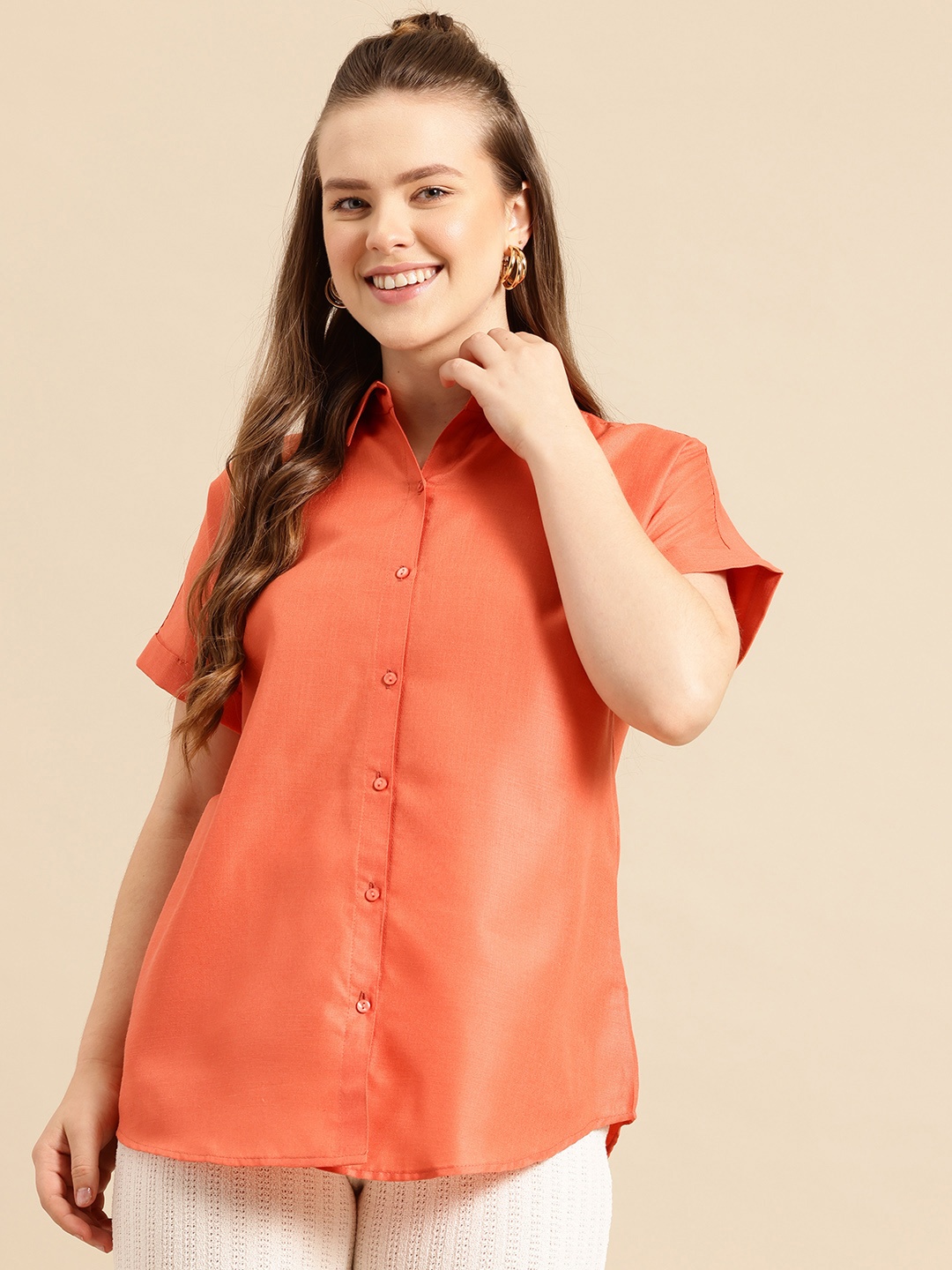 

Qurvii Women Comfort Semi Sheer Casual Shirt, Orange