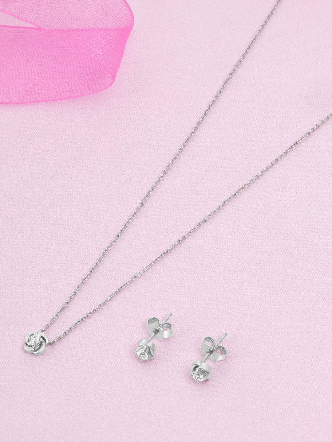 

Zavya Rosebud Reverie 925 Sterling Silver Rhodium Plated CZ-Studded Jewellery Set