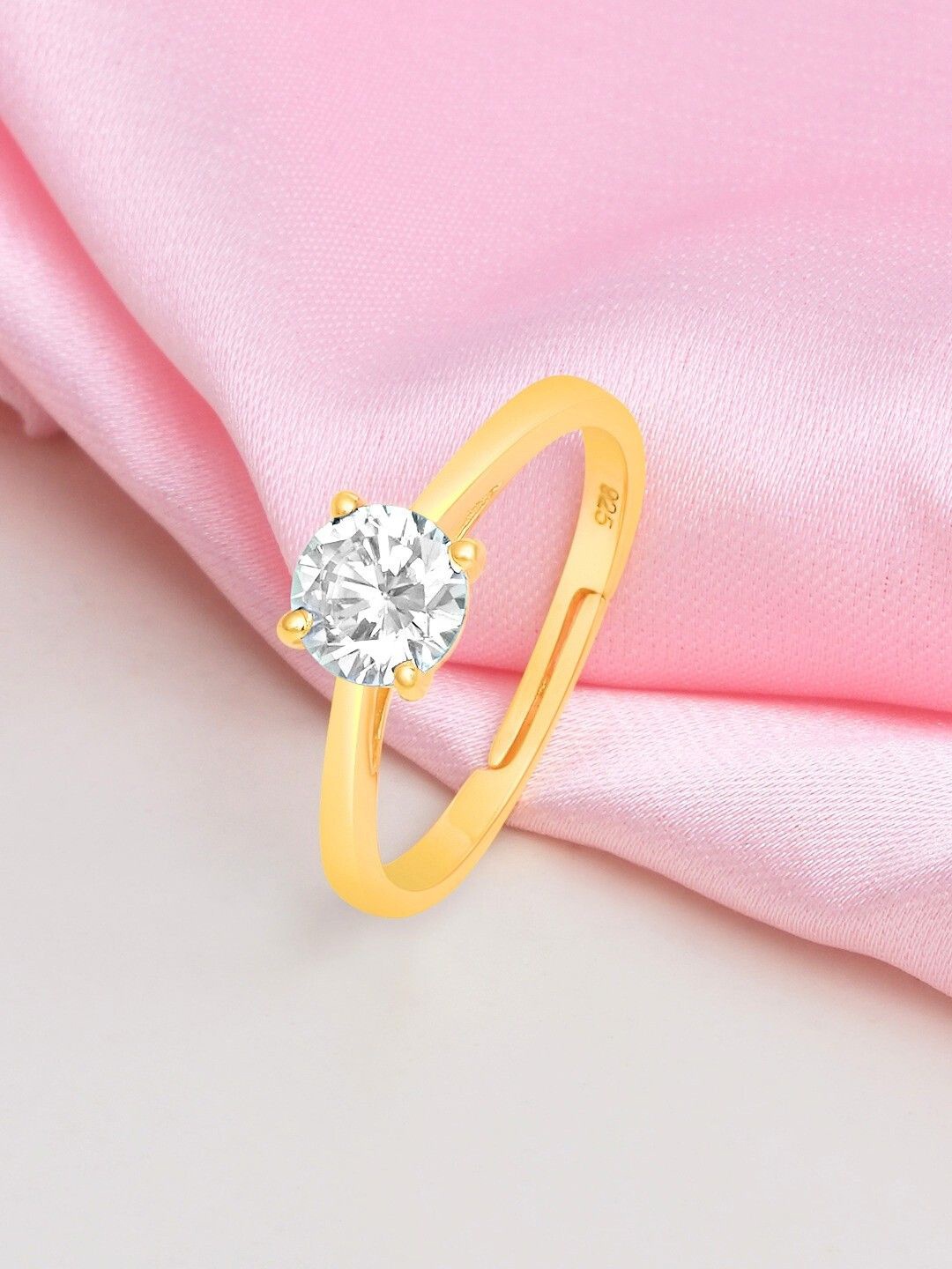 

Zavya 925 Sterling Silver Gold Plated Solitaire Cubic Zirconia Studded Ring