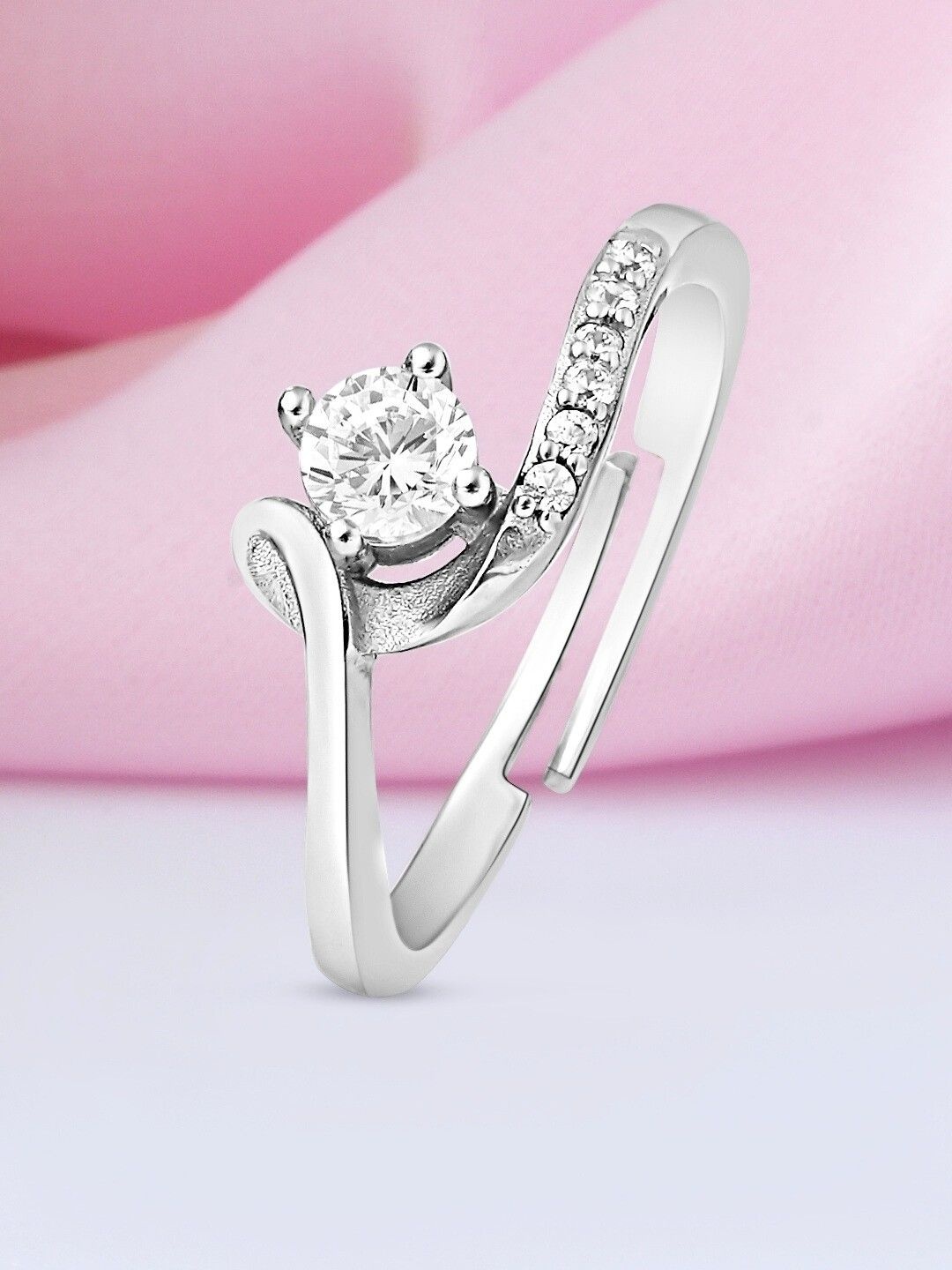 

Sterling S Swirling Solitaire Rhodium Plated 925 Sterling Silver CZ-Studded Ring
