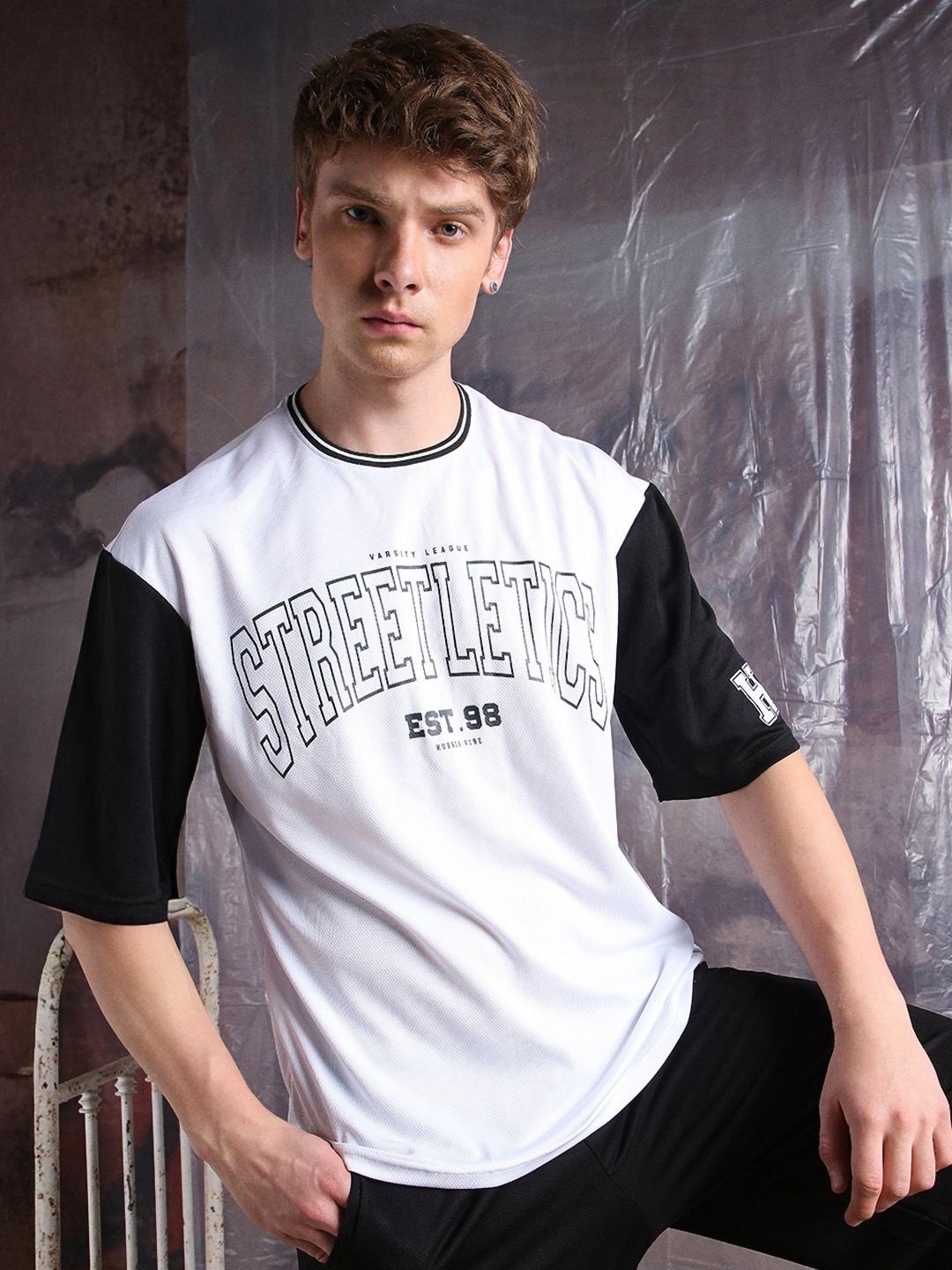 

Hubberholme Men Streetletics Typography Printed Round Neck Relaxed Fit Mesh T-shirt, White