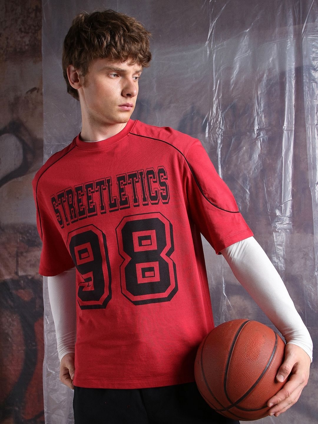 

Hubberholme Men Typography Streetletics Printed Round Neck Cotton Relaxed Fit T-shirt, Red