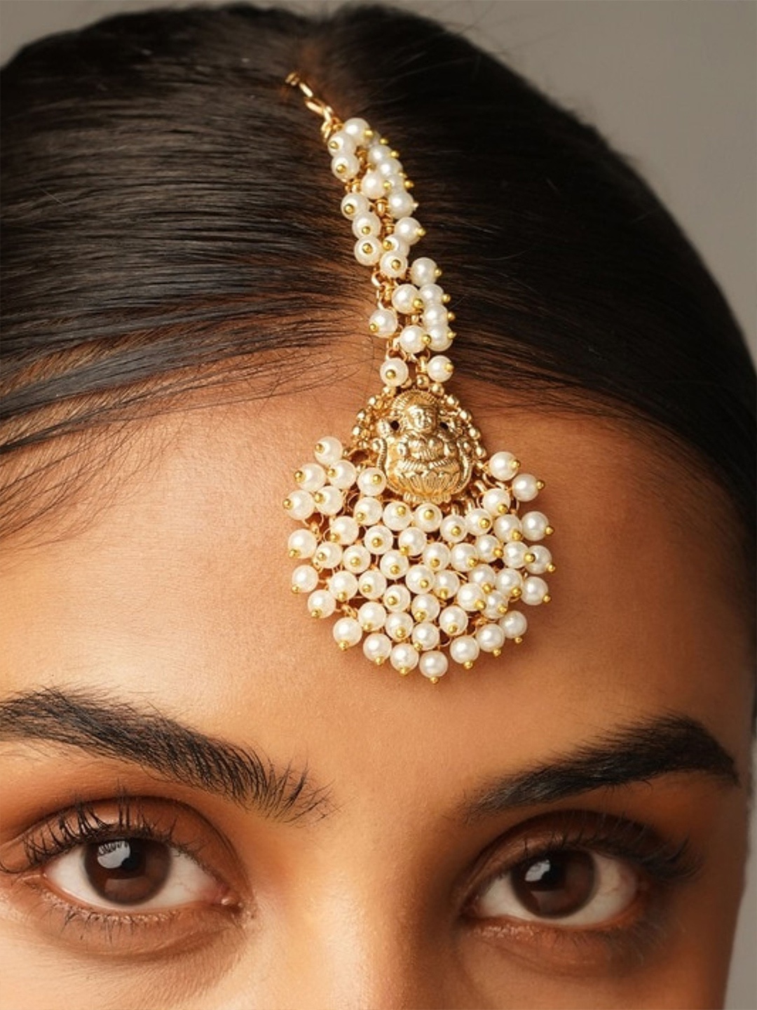 

ABDESIGNS Gold-Plated Artificial Stones and Beads Studded Maang Tikka Head Jewellery