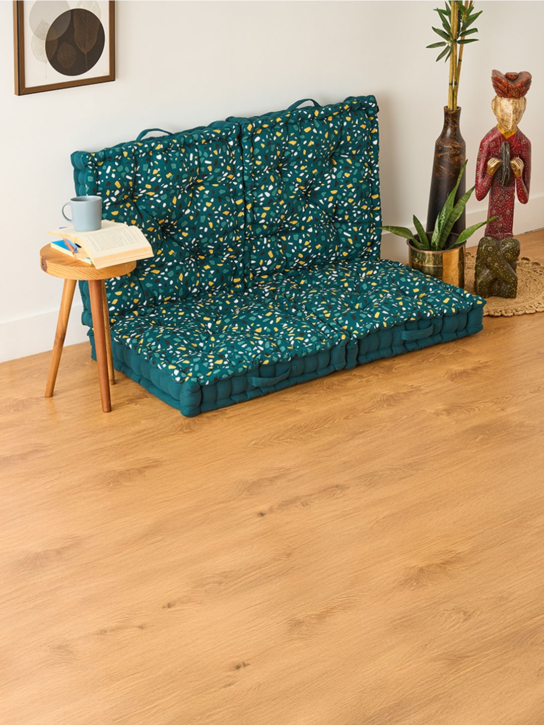 

SKANDA FAB 4Pc Green & White Printed Pure Cotton Floor Cushions
