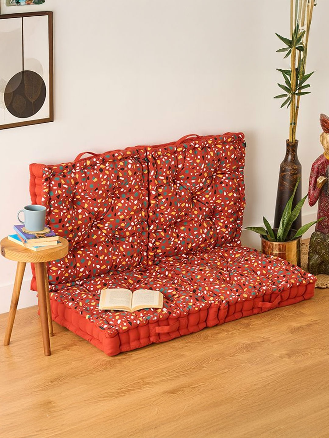 

SKANDA FAB 4Pc Brown & White Printed Pure Cotton Floor Cushions