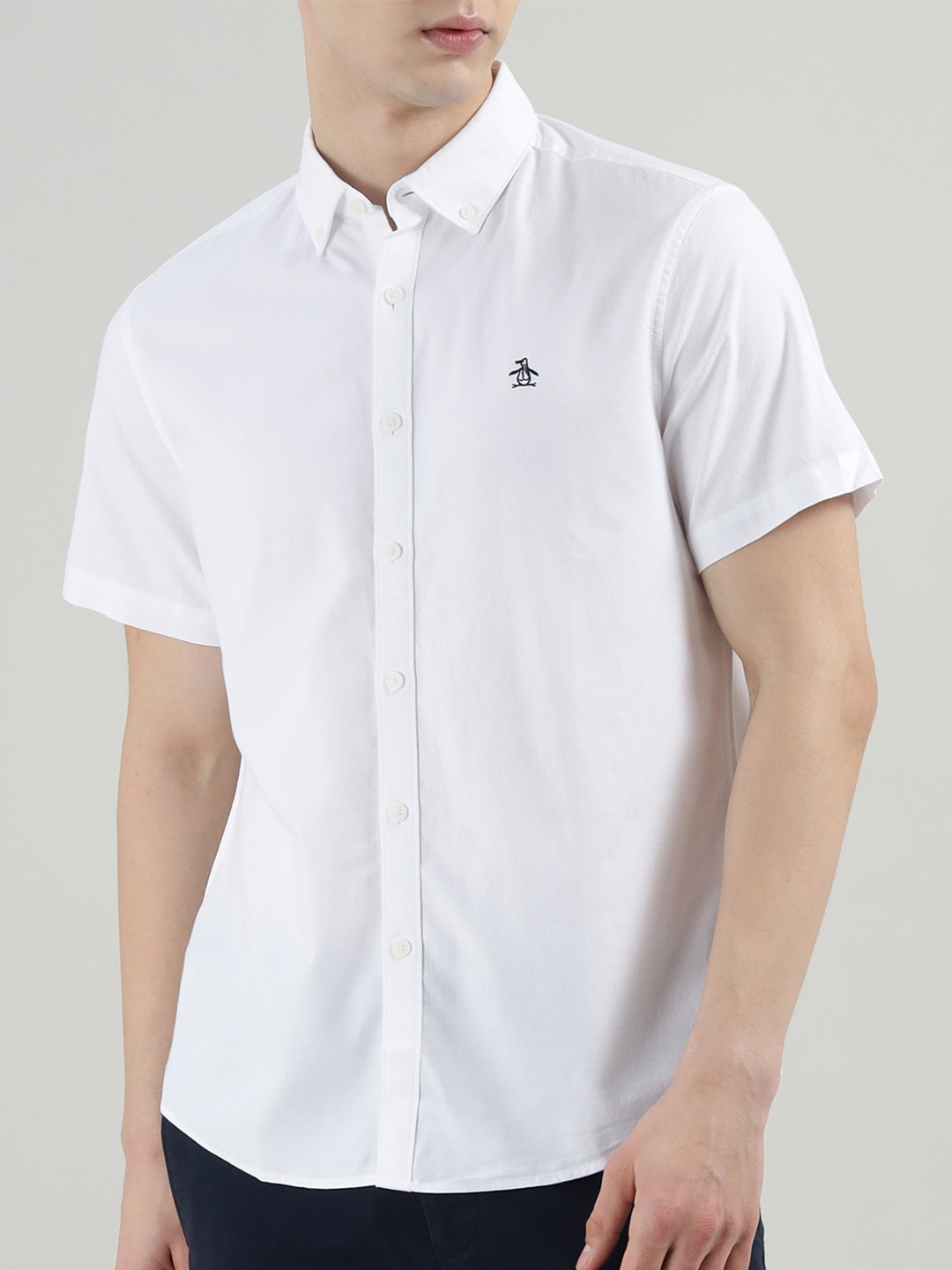 

Original Penguin Men Button-Down Collar Solid Cotton Casual Shirt, White