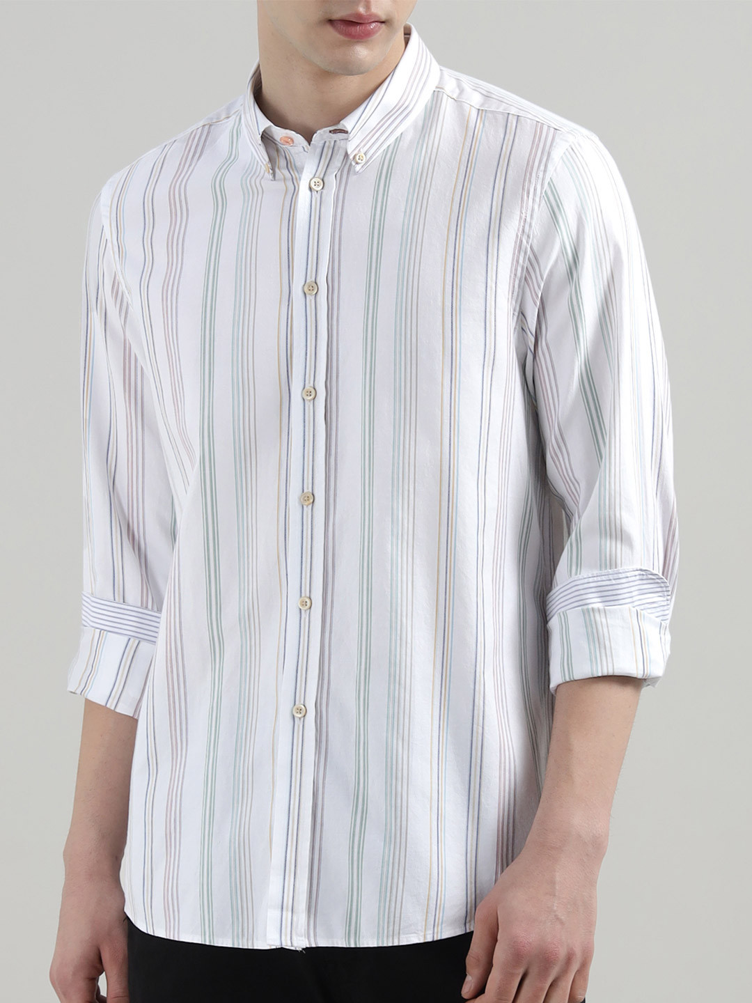 

PS By Paul Smith Men Regular Fit Button-Down Collar Vertical Striped Cotton Casual Shirt, White