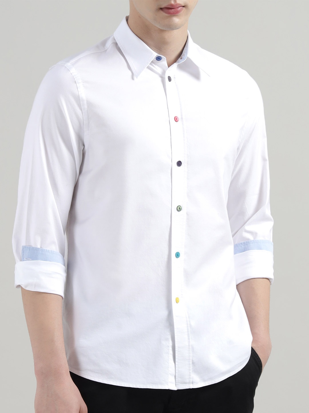 

PS By Paul Smith Men Tailored Fit Spread Collar Solid Cotton Casual Shirt, White