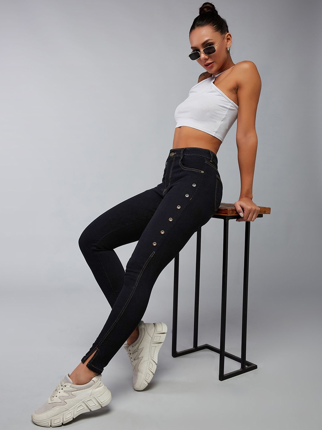 

DOLCE CRUDO Women Skinny Fit High-Rise Stretchable Jeans, Black