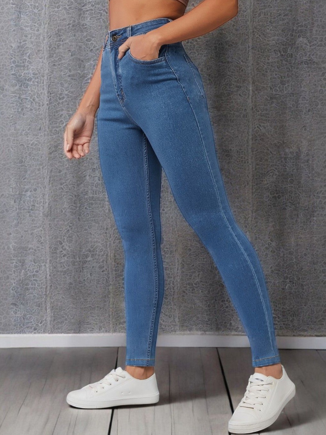 

DOLCE CRUDO Women Skinny Fit High-Rise Stretchable Jeans, Blue