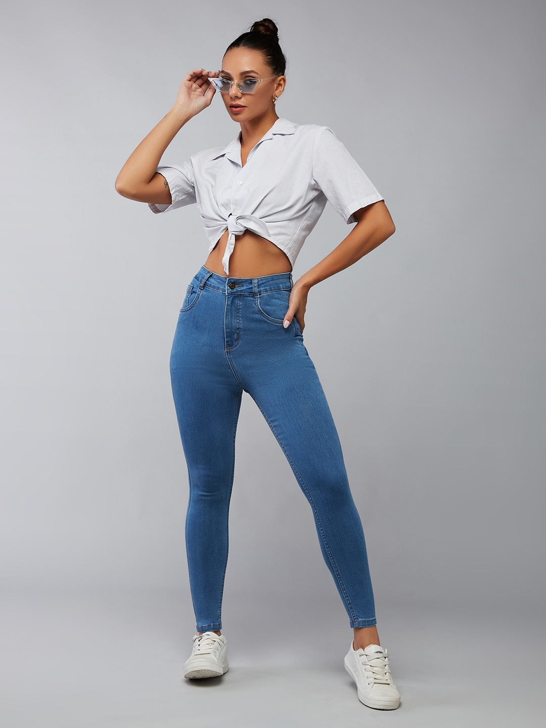 

DOLCE CRUDO Women Cotton Skinny Fit High-Rise Stretchable Jeans, Blue