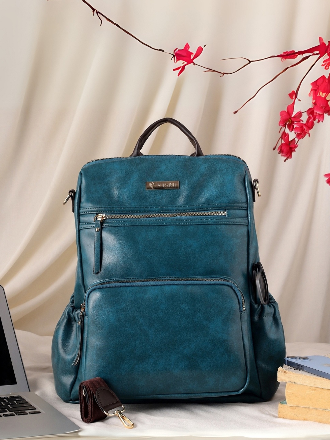 

VISMIINTREND Women PU Leather 15" Laptop Casual Backpack with Shoulder Belt, Blue