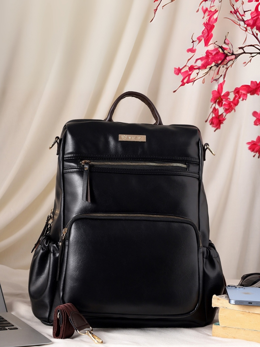 

VISMIINTREND Women Black PU Leather 15" Laptop Travel Backpack