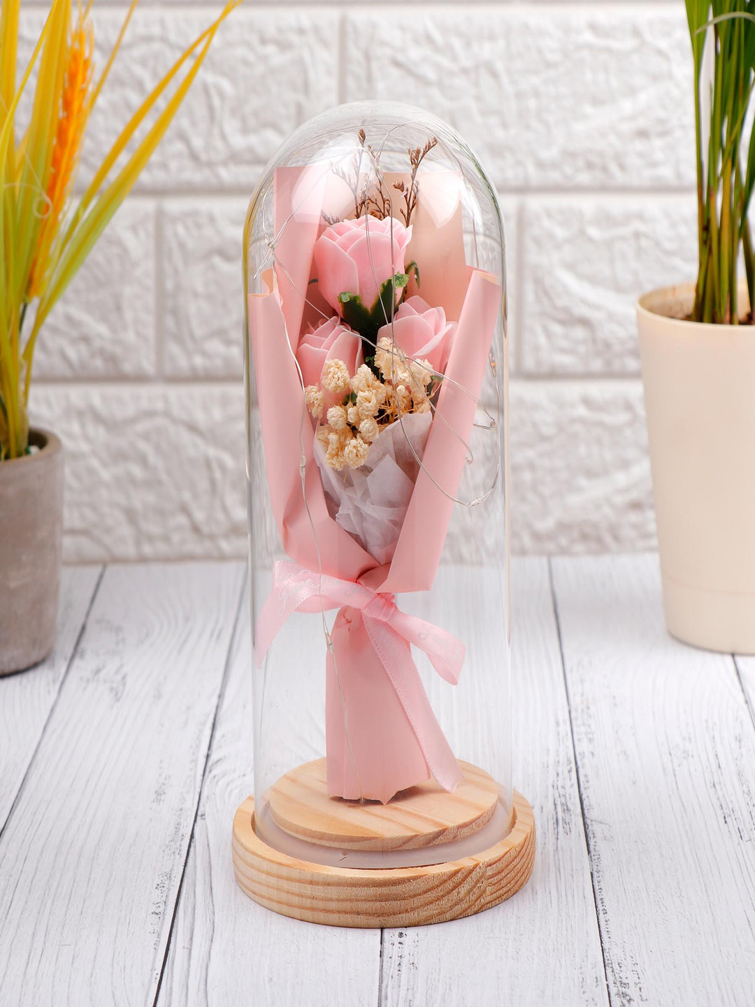 

Archies Pink Coral Roses LED Glass Showpiece