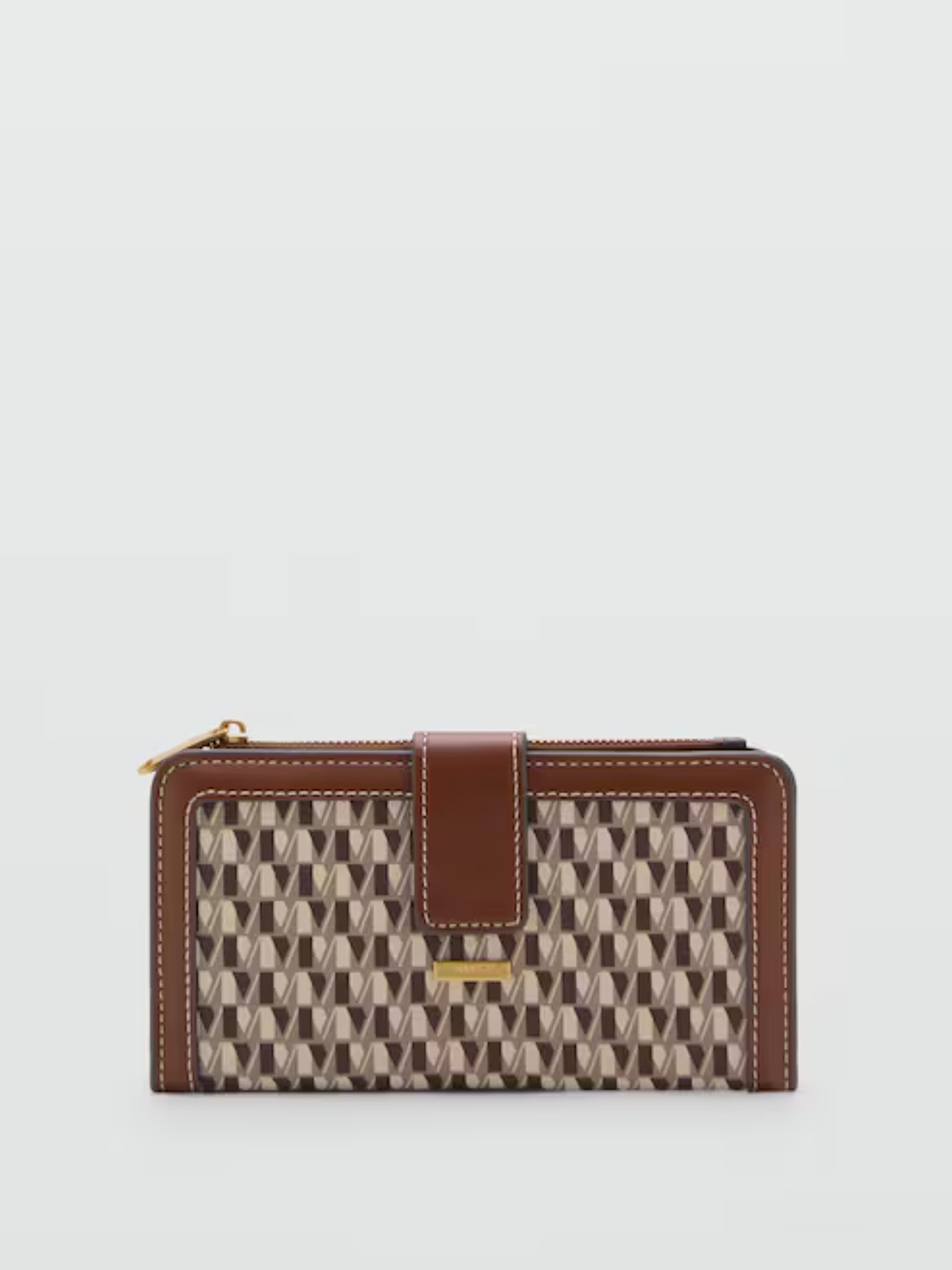 MANGO Women Brand Logo Print Two Fold Wallet, Brown