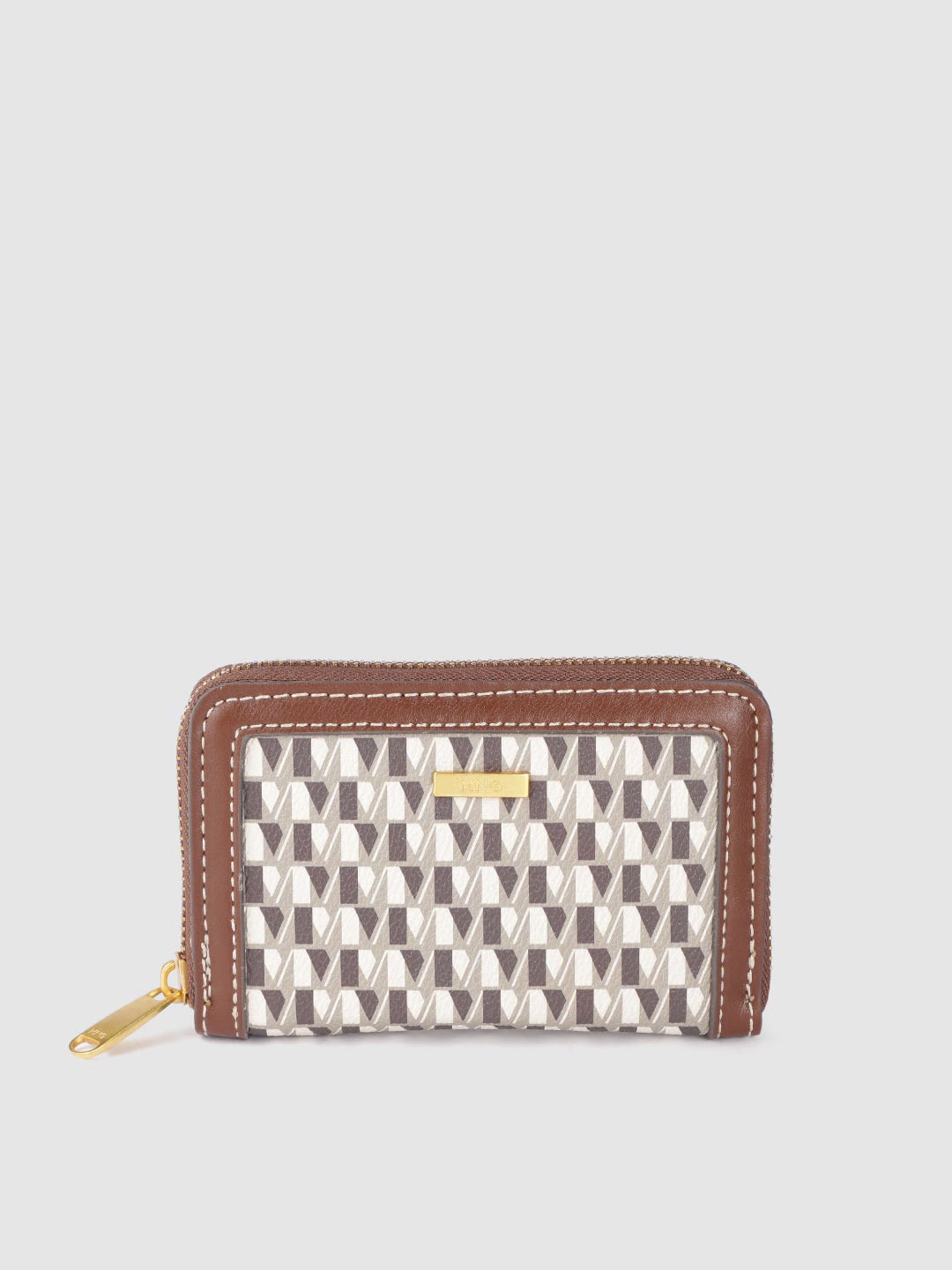 

MANGO Women Printed Zip Around Wallet, Brown