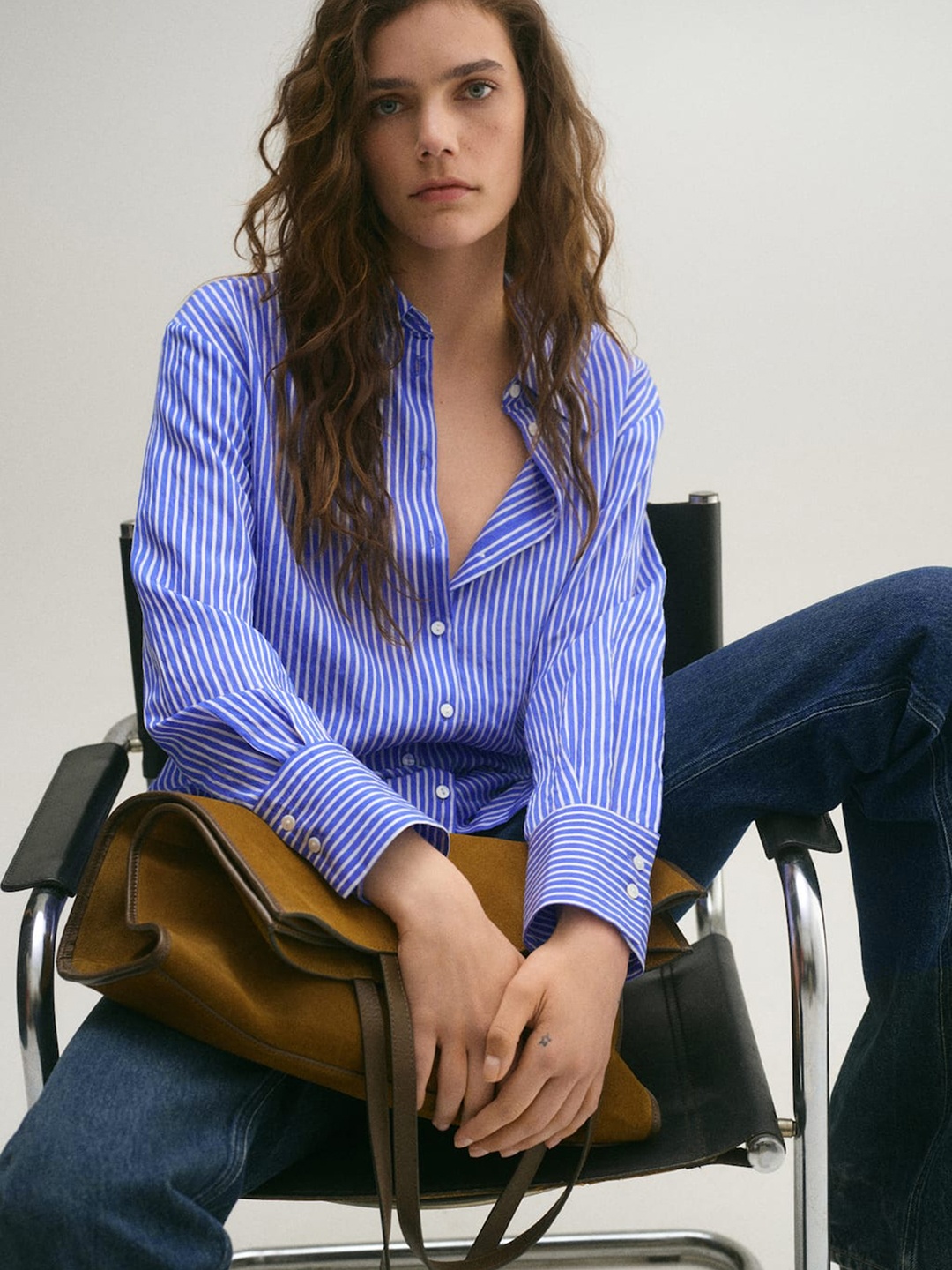 

MANGO Women Striped Casual Shirt, Blue