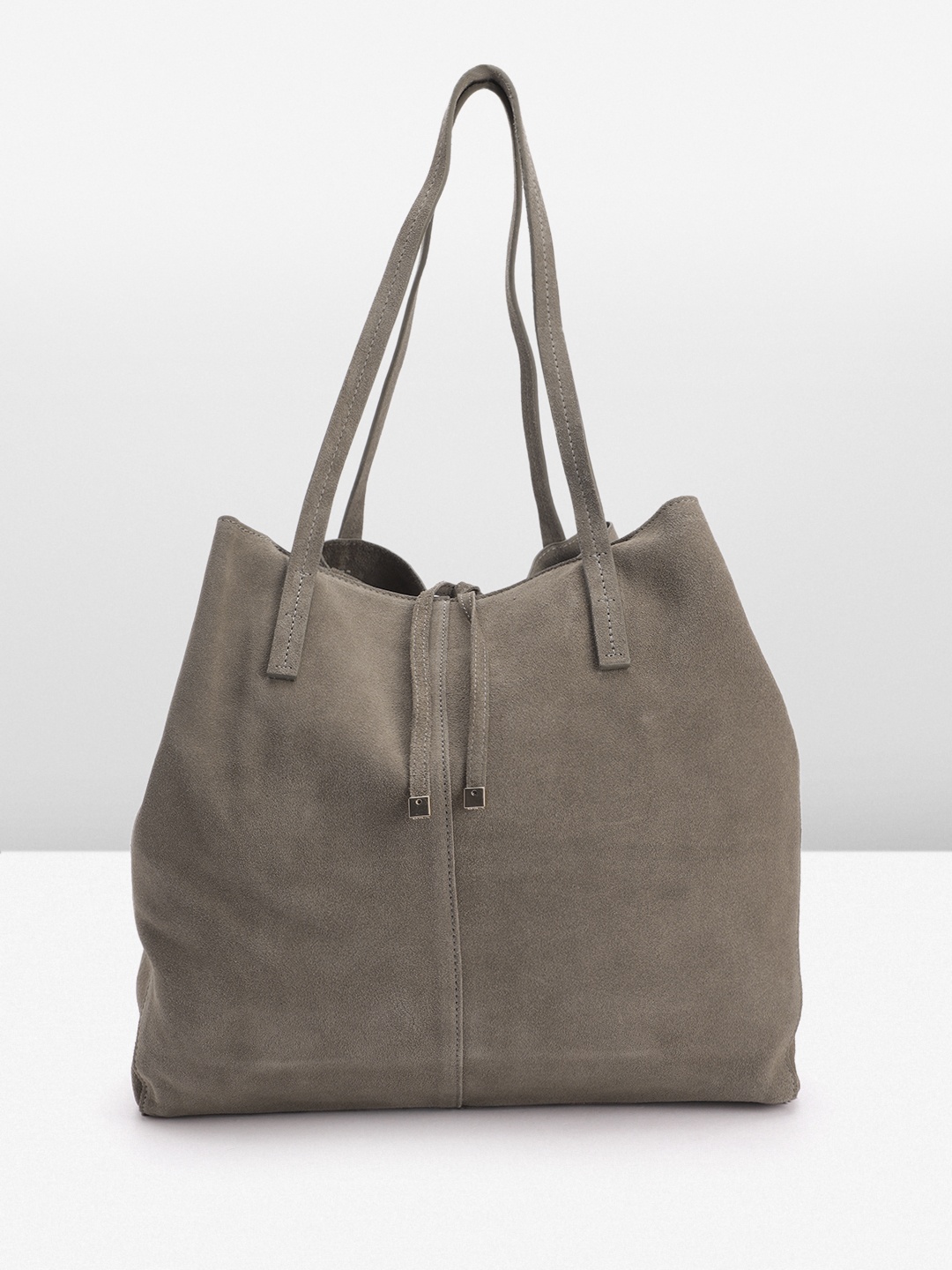 

MANGO Leather Shopper Bag With Suede Finish, Grey