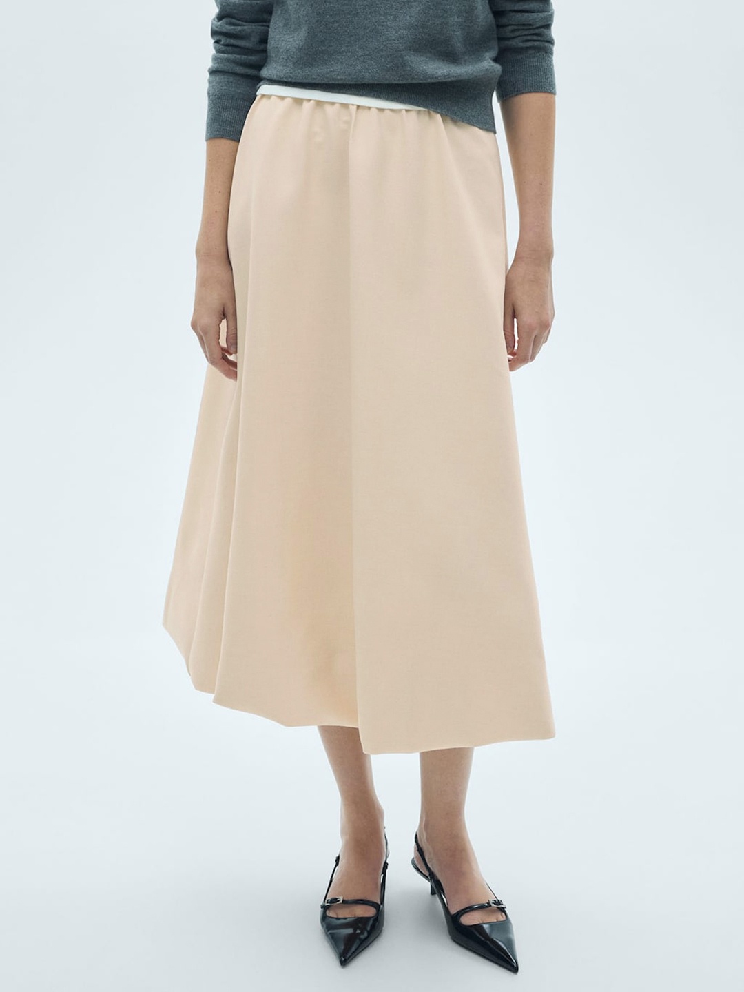 

MANGO A-Line Flared Midi Skirt, Beige