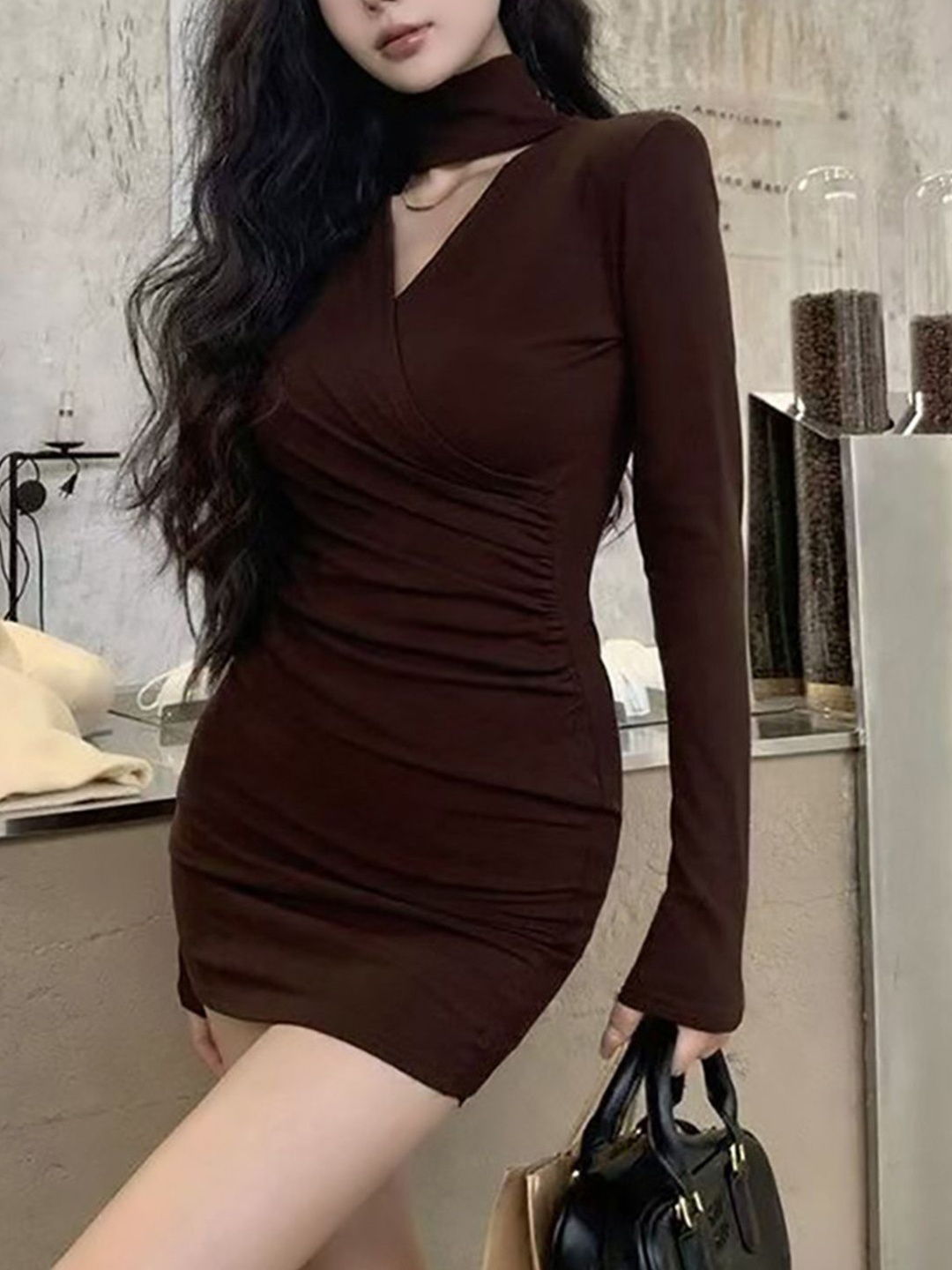 

Mast & Harbour Women Wrap Mini Dress, Brown